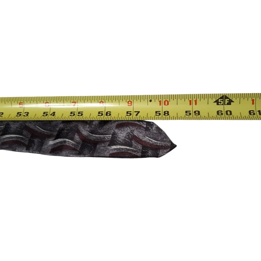 VTG Pierre Cardin Necktie Mens OS‎ Grey Black Burgundy Silk Geometric Abstract